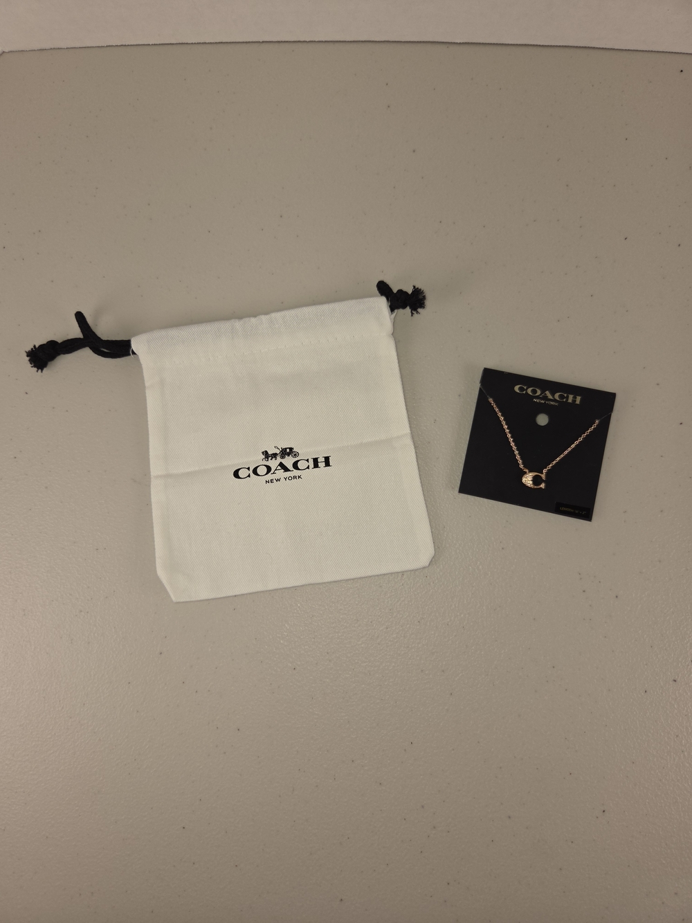 Coach Rose Gold Signature C Pendant Necklace & Coach Dust Bag
